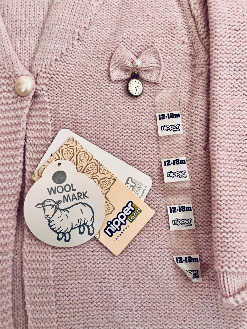 Nipperland Baby Toddler Pink Easter Cardigan w/ Bow and Pearl 12-18 mos. NEW - Picture 2 of 7